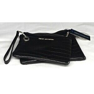 NWT French Connection Black Faux Croc Double Wristlet RV $48